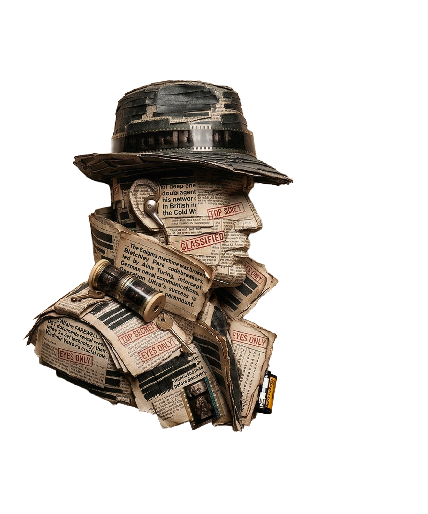 Espion en collage de coupures de presse